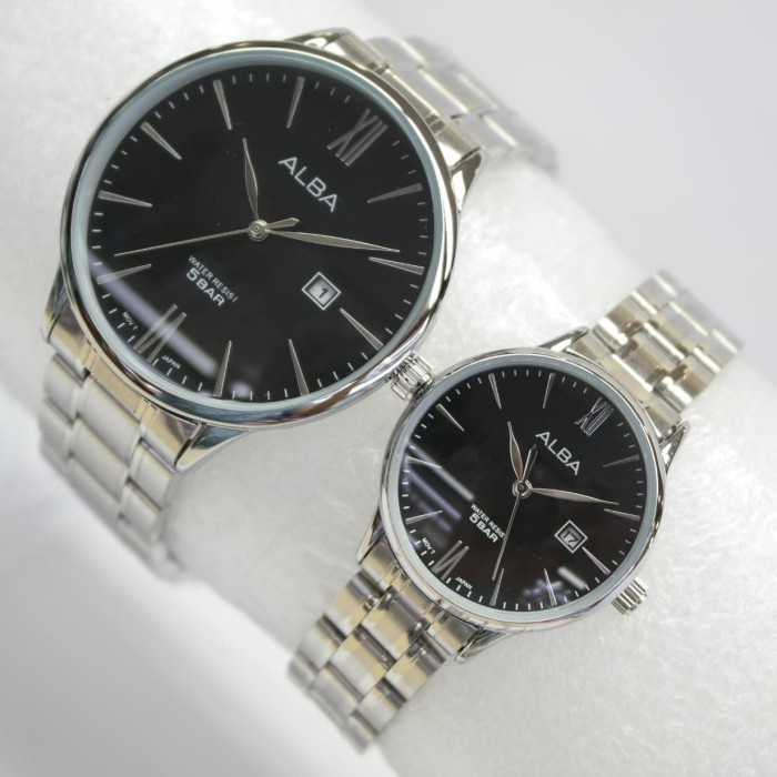 ✅New Ori Jam Tangan Alba Couple Rantai Silver Black Harga Sepasang Diskon