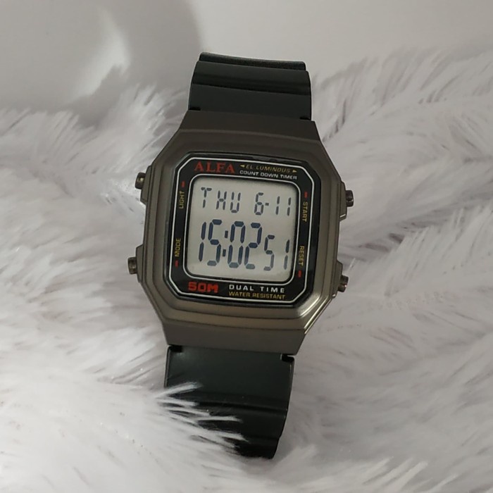 ✅New Ori Jam Tangan Sport Wateresist Rubber Alfa Dual Time / 2 Waktu Digital Berkualitas