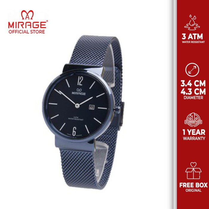 ✅New Ori Jam Tangan Pria Mirage Pasir Dw Tipis Metro Korea Style 8624 Biru Diskon