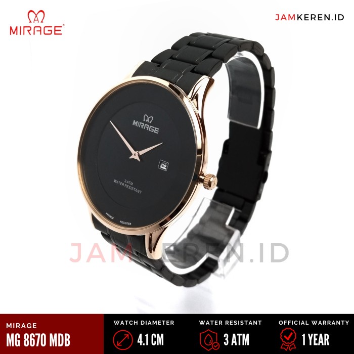 ✅New Ori Jam Tangan Mirage Original 8670 M Pria Hitam Rose Gold Berkualitas