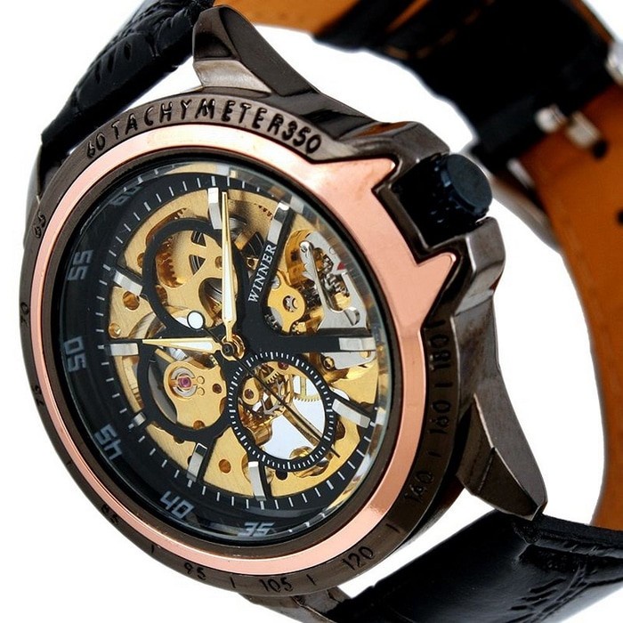 ✅New Ori Ess Skeleton Leather Strap Automatic Mechanical Watch - Wm267 Terbaru