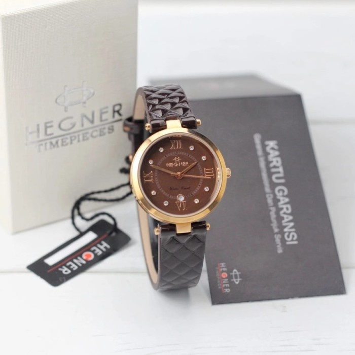 ✅New Ori Jam Tangan Wanita Hegner 412 Original Garansi 1Th Kulit Brown Rosegold Terbatas