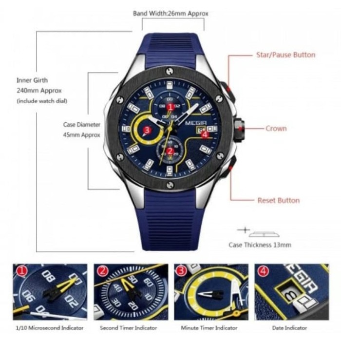 ✅New Ori Original Megir Sporty Jam Tangan Pria Sport Watch Chronograph Limited
