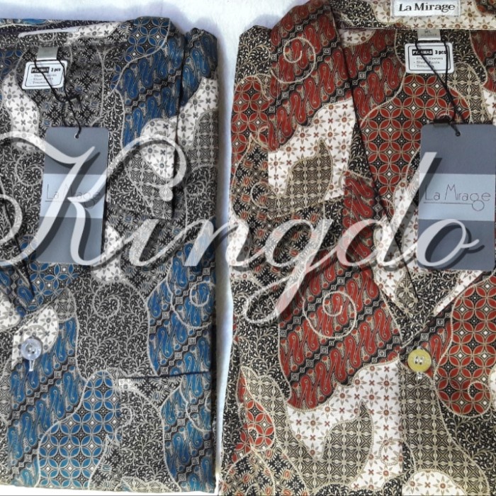 [COD] Piyama Katun Pria Batik La Mirage Lengan Pendek Merah Biru Diskon