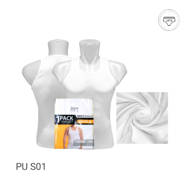 kaos Singlet pria JUMBO Pierre uno pu-S01 S-XXL PUTIH kaos dalam tanpa lengan
