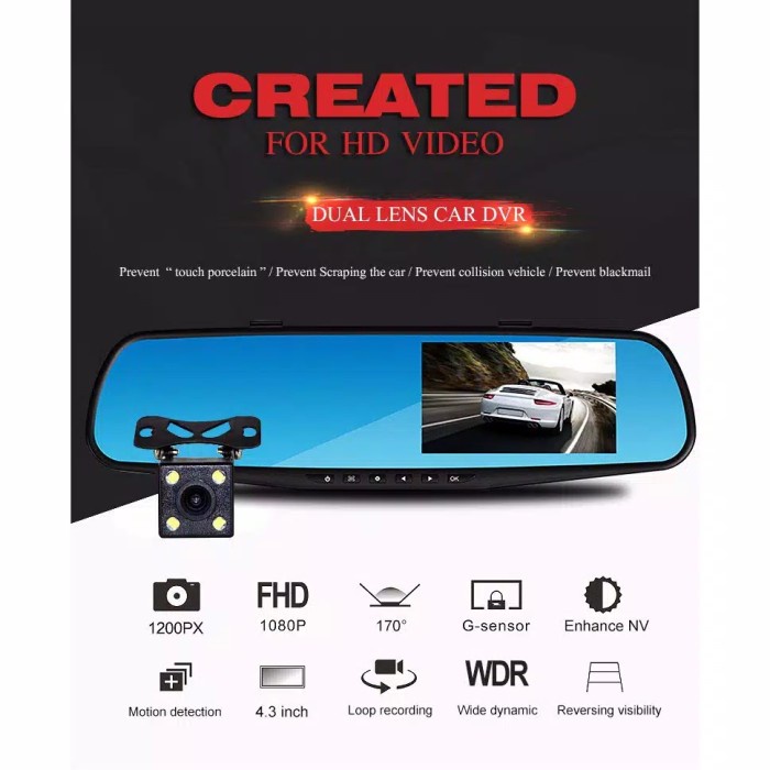 ✅Termurah Kamera Mobil Full Hd 1080P Mobil Dvr Lensa Ganda Kaca Spion Original Terbaru