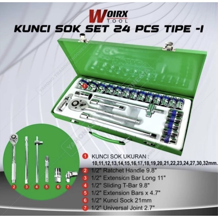 ✅New Kunci Sok Woirx 24 Pcs Sok Set 10 - 32 Mm Crv 1/2 Dr Socket Set 24Pcs Limited