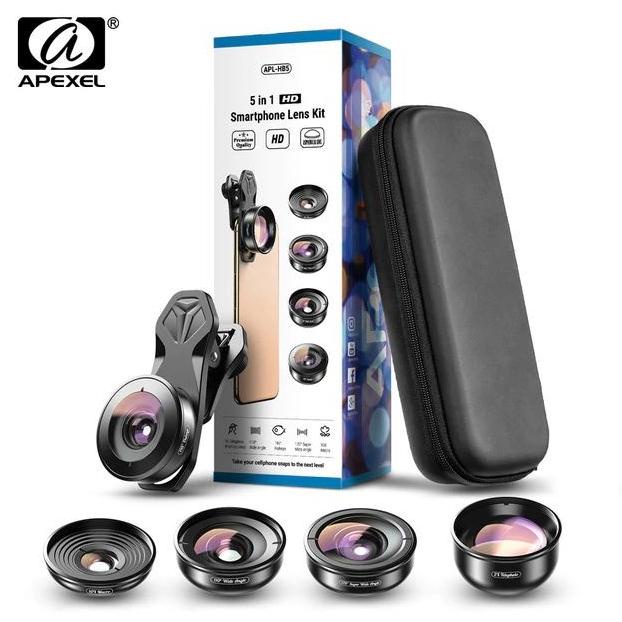 APEXEL APL-HB5 4K HD Lensa Mobile Hand Phone 5-in-1 Camera Lens Kit