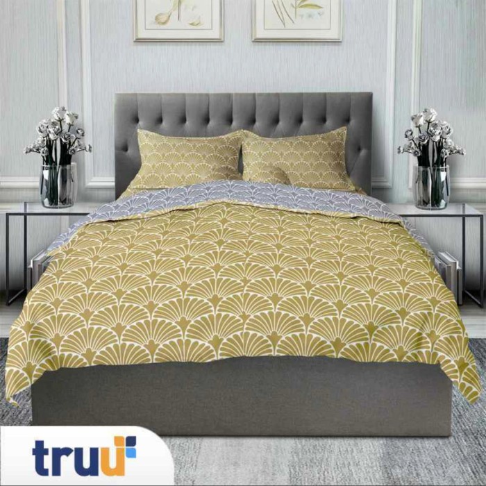✅Ori Truu Bed Cover Luxe Rayon Mix Anthemion Grey Terbaru