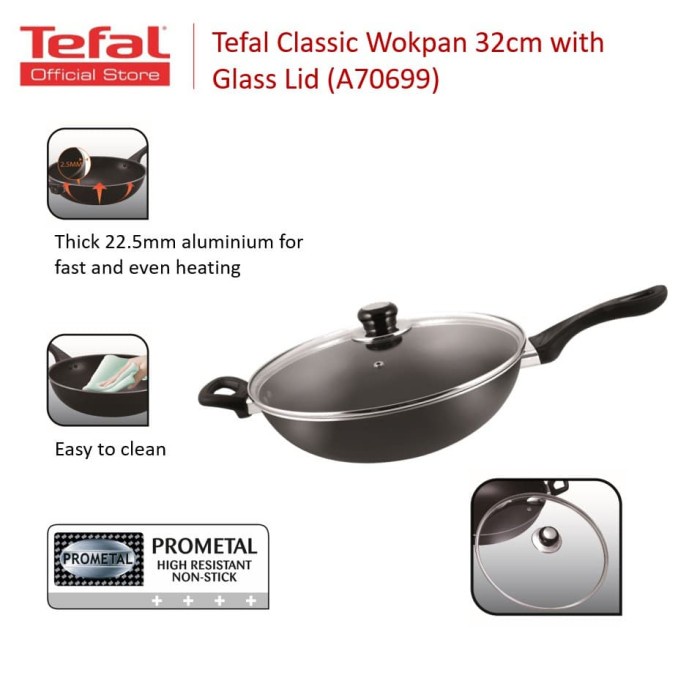 ✅Ready Tefal Natura Wokpan 32Cm With Lid  Teflon Anti Lengket  Tutup Diskon