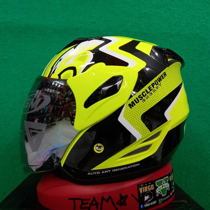 ✅Sale Helm Gm Fighter Muscle Power Yellow Fluorecent Black Limited