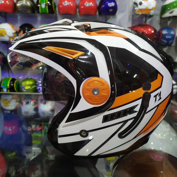 ✅Sale Helm Ink T1 #1 White Orange Doble Visor Terbatas