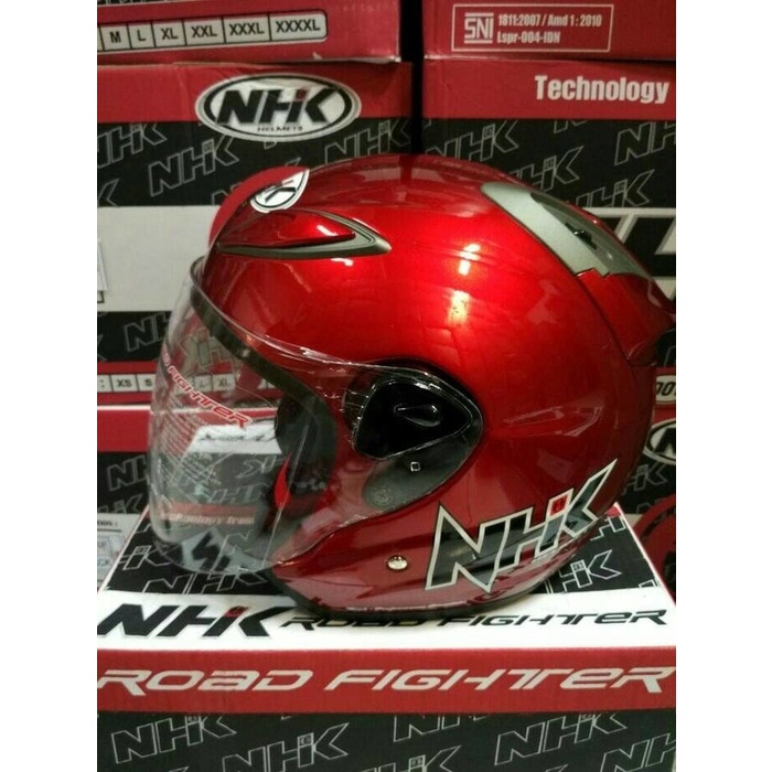 ✅Sale Helm Nhk R6 Red Maroon Solid Half Face Merah Candy Halface Diskon