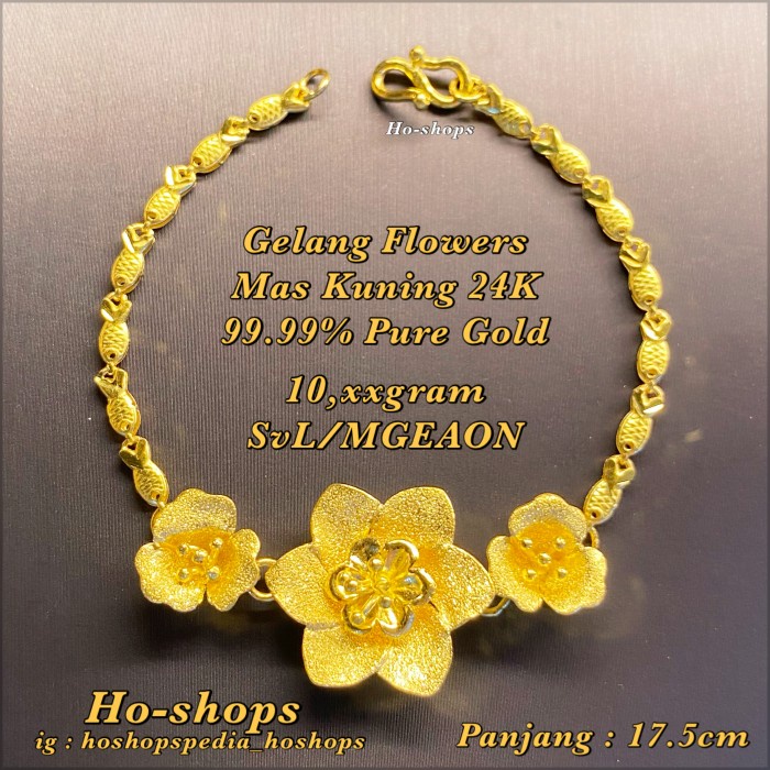 ✨Sale Gelang Bunga Mas Kuning 24K Asli Emas Pure Kadar 99.99 Terbaru