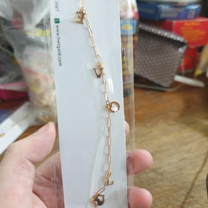 ✨Sale Gelang Tangan Syahnaz Paperclip Love Tulisan Hwt Emas Asli 375 8K 2 Gr Terbatas