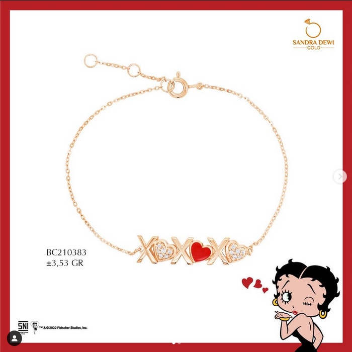 ✨Sale Gelang Tangan Emas Serut Sandra Dewi Gold Betty Boop Koleksi Xo-Love Terbaru