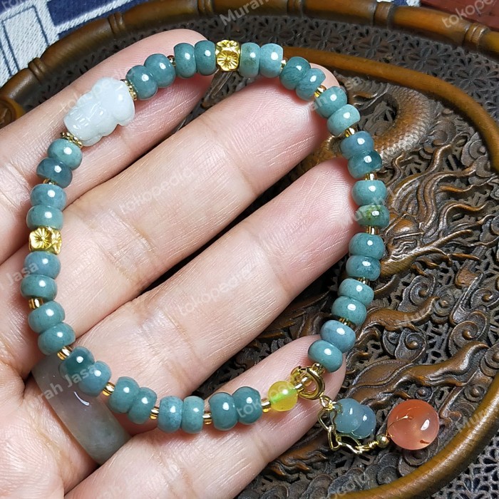 ✨Sale Gelang Giok Feicui Giok Burma Pixiu Blue Water  Sertifikat Limited