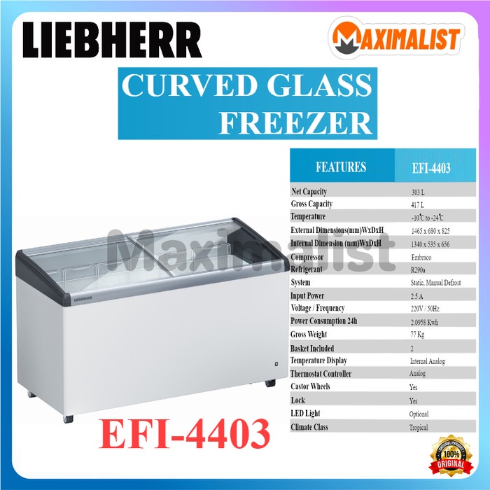 ✨Original Liebherr Efi-4403 Curve Glass Freezer/Freezer Kaca Cembung/Freezer Box Berkualitas
