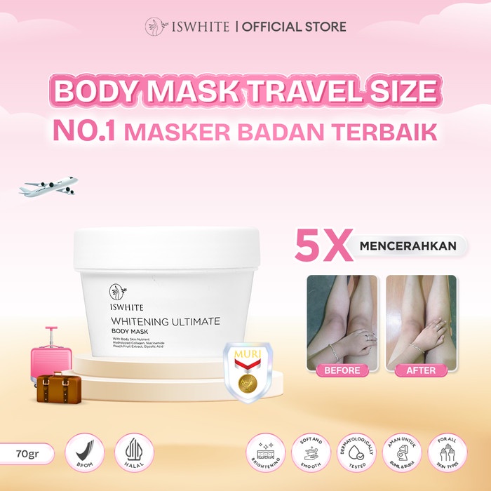 Iswhite Body Mask Travel Size 70Gr Pencerah Tubuh Body Mask Mini Size