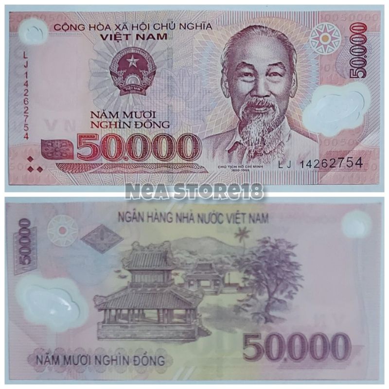 Souvenir Hadiah Uang Kuno Vietnam 50000 Dong Polymer