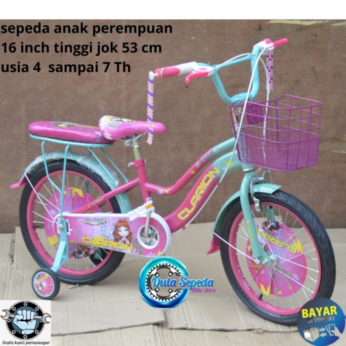 ✨Original Sepeda Anak Perempua Mini 16 Inch Umur 4 - 6 Tahun Clarion By Pacific Terbaru
