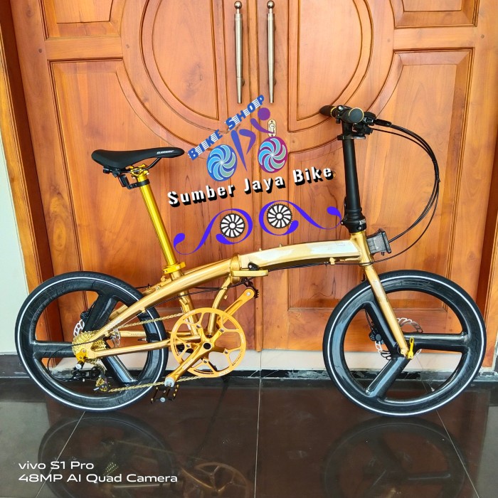 ✨Original Sepeda Lipat 20 Element Ecosmo 11Sp Gold Limited Edition Velg Carbon Diskon