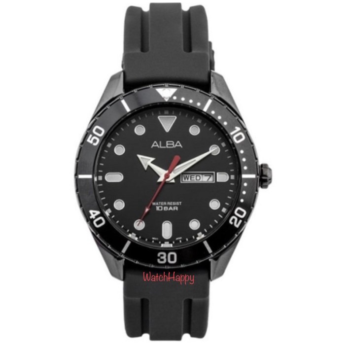 ✨Ori Watchhappy Alba Aj6119X1 Aj Aj6119 Aj61119X Men Full Black Rubber Ori Berkualitas