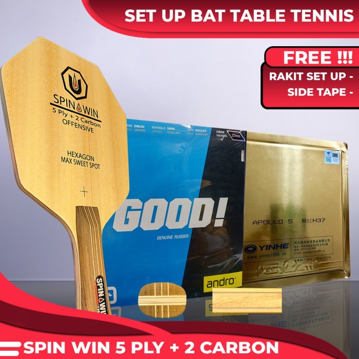 ✨Ori Setup Tenis Meja Spin Win Hexagon Carbon Andro Good Yinhe Apollo 5 Terbatas