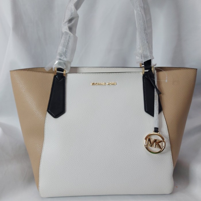 ✨New Tas Wanita Mk Kimberly Tote Bisque/Black Leather Terbatas
