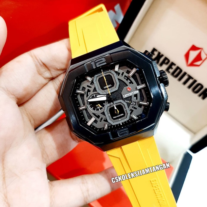 ✨Sale Jam Tangan Pria Expedition E 6813 E6813 Black Yellow Rubber Original Limited