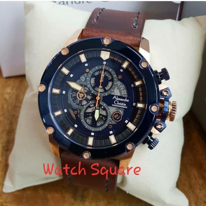 ✨Ready Jam Tangan Alexandre Christie Pria Original Ac6416 Blue Rosegold Limited