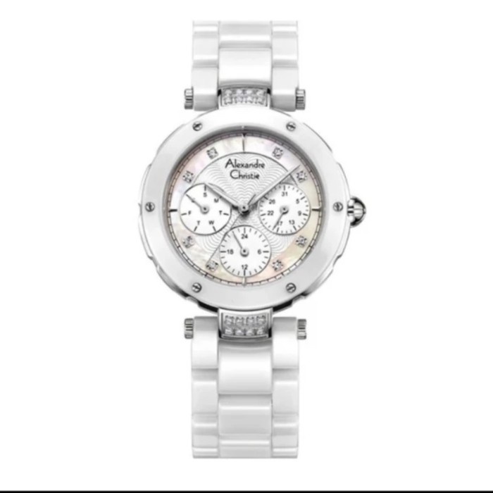 ✨Ready Alexandre Christie Ac 2439 Silver White Ceramik Ac2439 Wanita Ori Terbatas