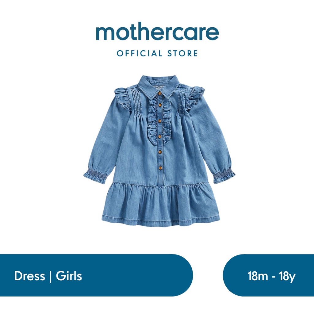 Mothercare Denim Shirt Dress with Frill - Dress Anak Perempuan (Biru)