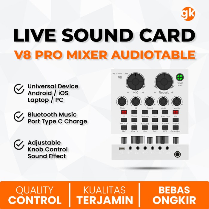 Soundcard Mixer Audio Live Portable V8 Pro Bluetooth External Type C