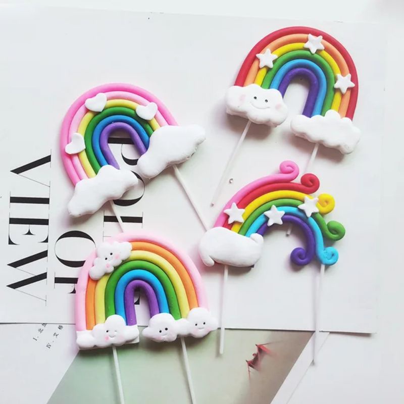 cake topper hiasan kue clay pelangi topper pelangi awan unicorn