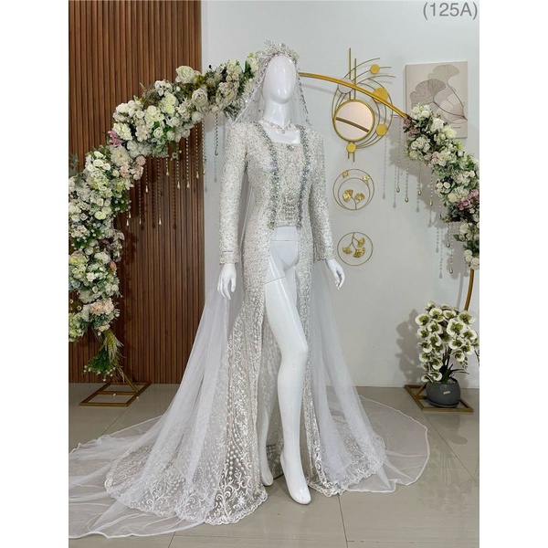 Kebaya pengantin modern kutu baru Putih