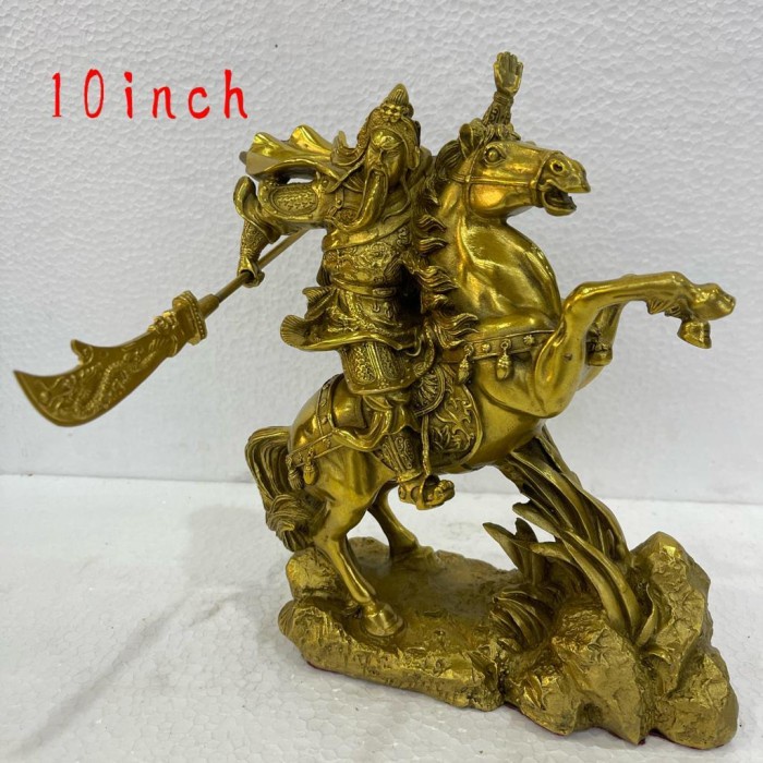 [New] Patung Dewa Kwan Kong Naik Kuda / Guan Yu 10In Bahan Kuningan Terbatas