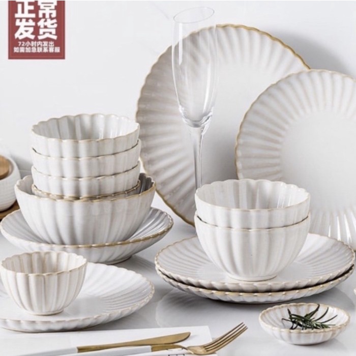 

[Baru] Nordic Ceramic Dinning Plate Set White Sea Wave Premium Ala Cafe Diskon