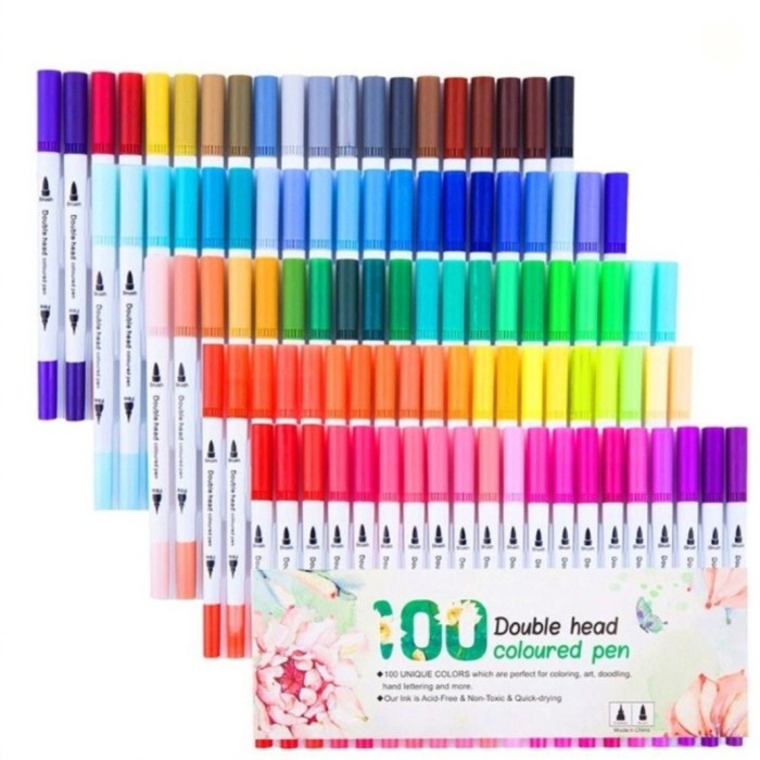 

Gaya 100 Warna Dual Tip Brush Marker Pen Magicfly Watercolour Lukis Sketsa