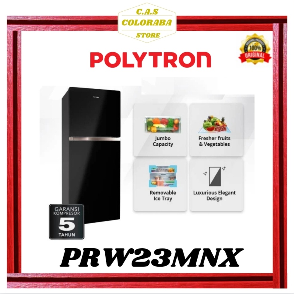 KULKAS POLYTRON PRW23MNX KULKAS 2 PINTU INVERTER 220L PRW 23MNX