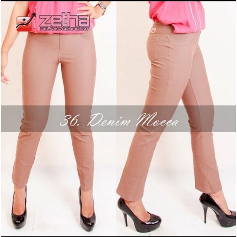 Celana Panjang Wanita Warna Denim Mocca Zetha | Celana Kerja | Legging Wanita Zetha | Celana Olahrag