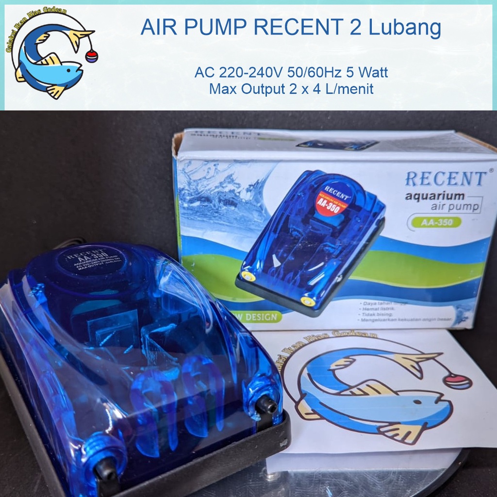 RECENT Aquarium Air Pump AA-350 Aerator 2 Lubang