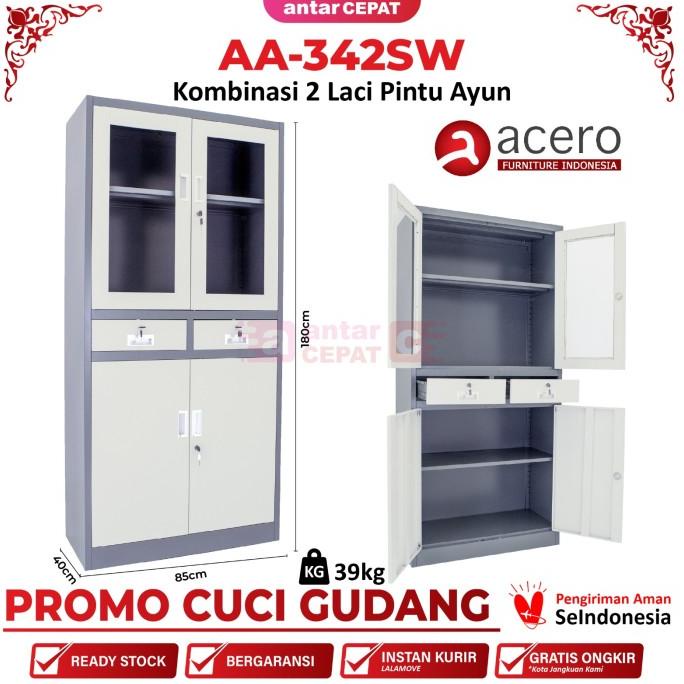 

lemari arsip besi full plat kombinasi 2 pintu 2 laci ACERO AA-342SW