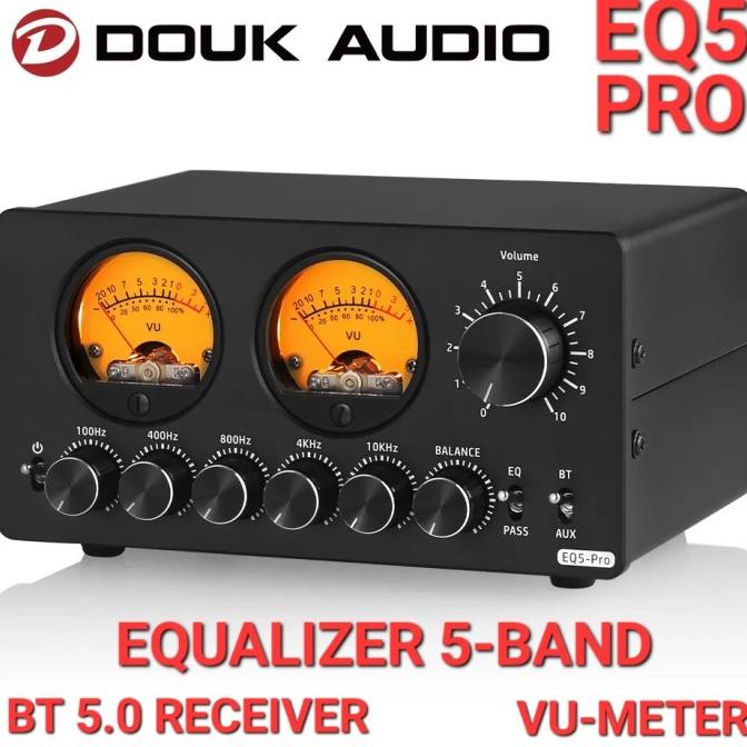 DOUK AUDIO EQ5-PRO Equalizer 5-band, BT 5.0 Receiver & Stereo VU Meter