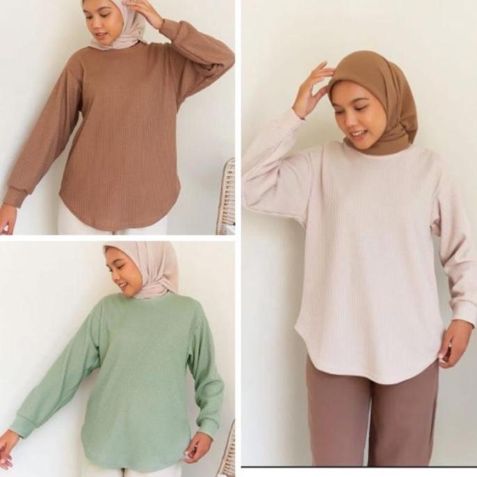 NW654 Atasan Baju Kaos Waffle Knit Uniqlo Cewe Perempuan Wanita Import NEW