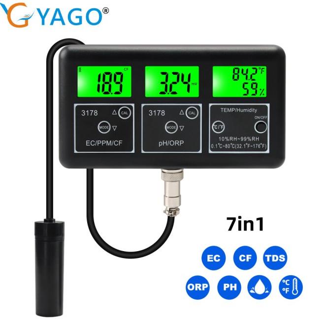 Z New Rcyago Yy-3178 7 In 1 Monitor Air Orp Ph Tds Meter Ec Cf Tempera