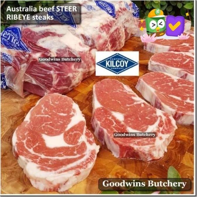 

500G 3P Beef Ribeye Steak 3/8" 1Cm Australia Kilcoy Steer Young Cattle Lulla.Olstore