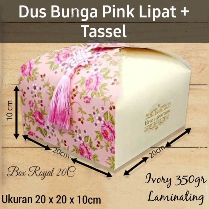 Dus Kotak Kue Imlek Kotak Box Imlek Bunga Pink Tassel 20x20 cm