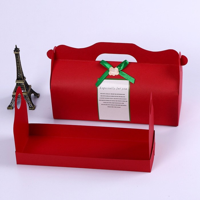 Kotak packing kue imlek merah box roll cake bolu gulung box donut