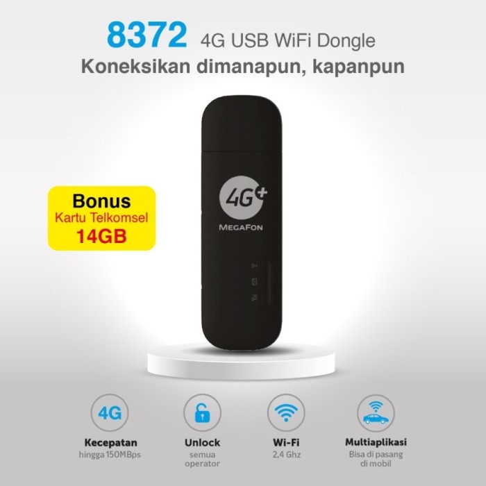 MODEM USB WIFI HUAWEI E8372 4G LTE WINGLE UNLOCK FREE TELKOMSEL 14GB